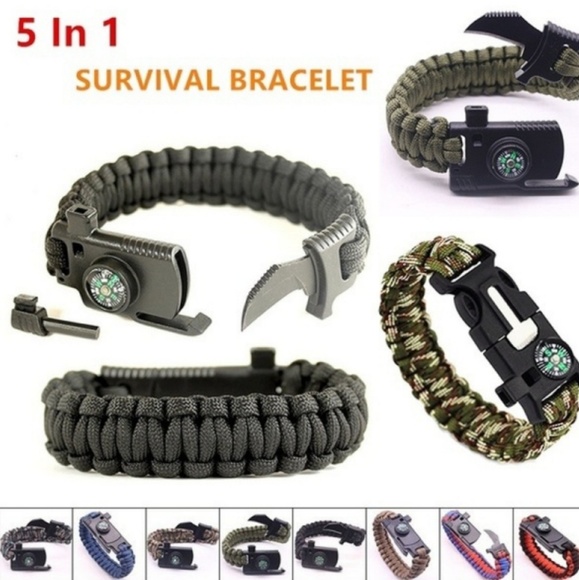 Jewelry - BLACK 5 IN 1 OUTDOOR SURVIVAL BRACELET . NEW